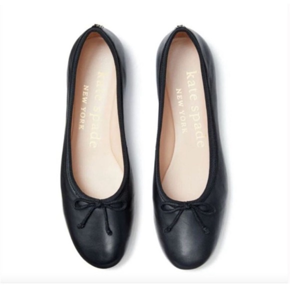 One day only! EUC KATE SPADE NEW YORK Honey Ballet Flats Bows Black Leather 9 - Picture 2 of 16